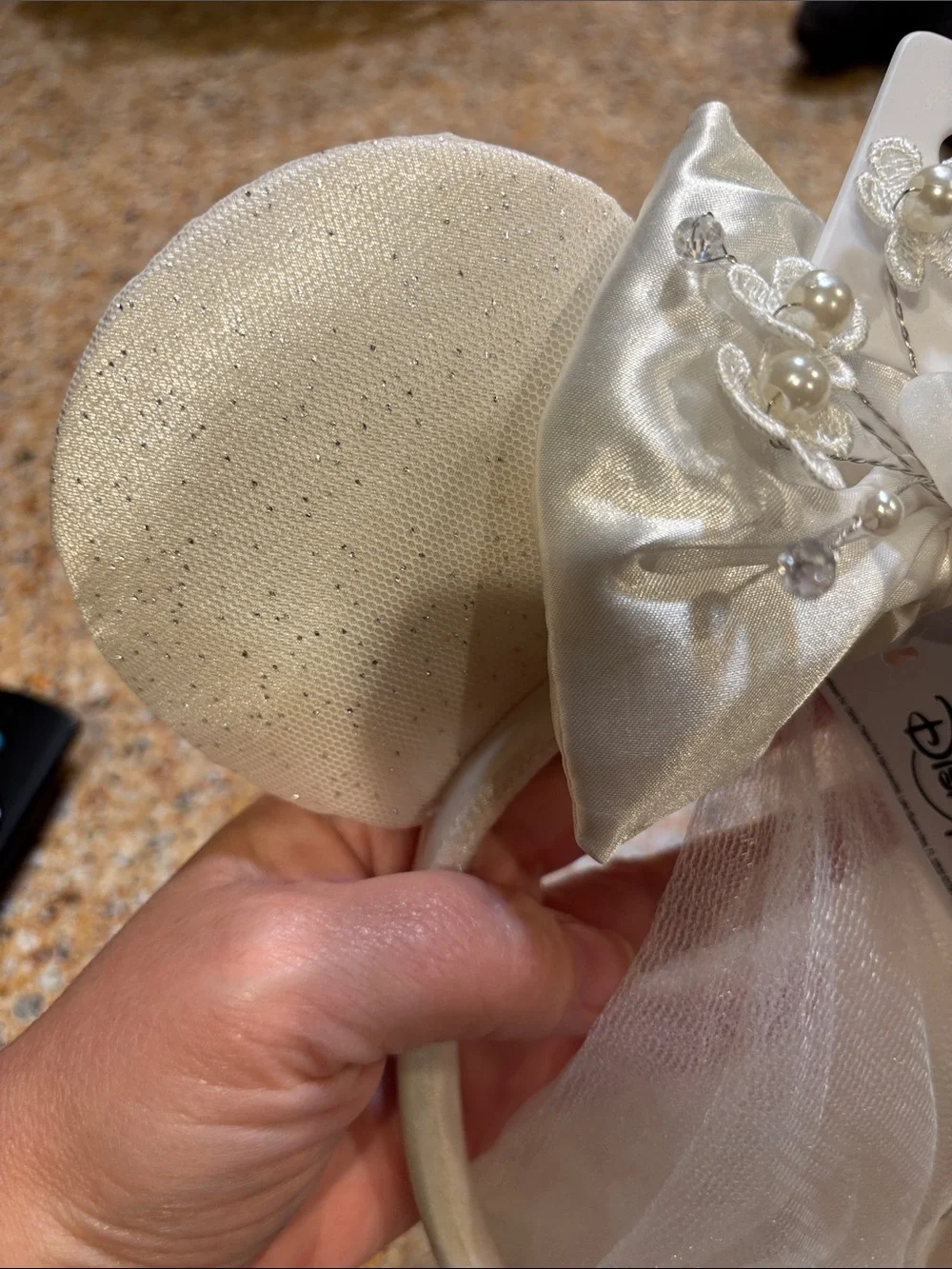 Disney Bridal Ivory Satin Minnie Ears Headband with Veil